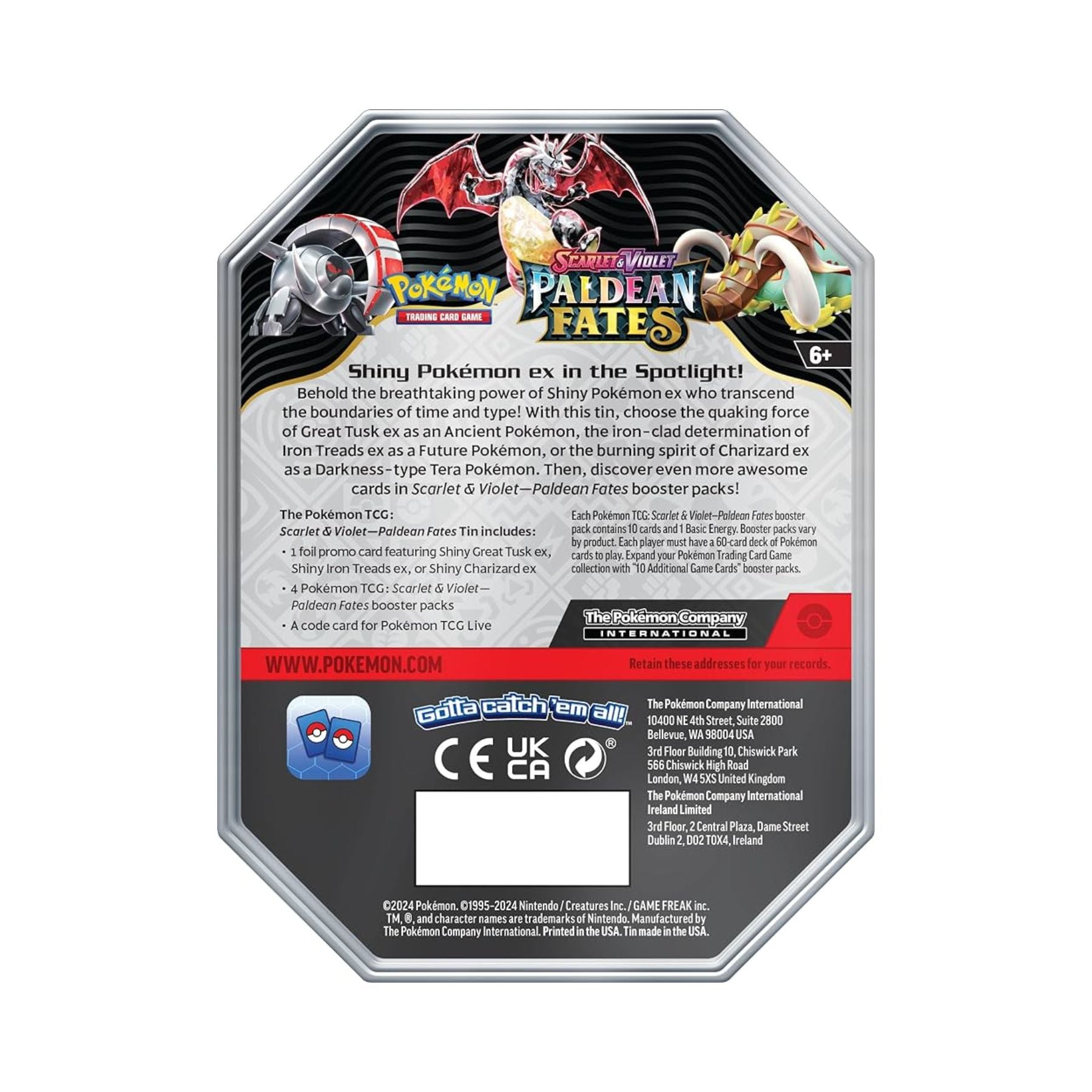 Pokemon Paldean Fates Great Tusk EX Tin backside