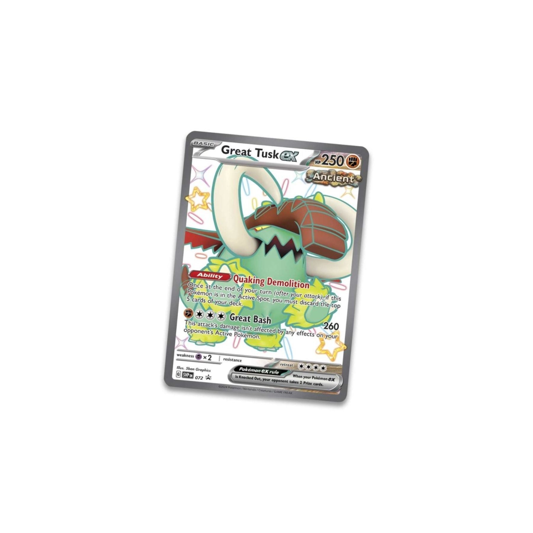 Great Tusk Ex Pokemon Card  053/091 Double Rare, Paldean Fates Set, Near  Mint/Mint Condition